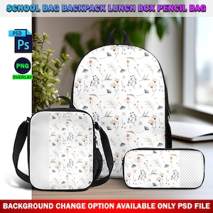 DYE sublimatie schooltas Kit mockup, rugzak mockup, lunchbox/tas mockup, potlood tas mockup, ontwerp & achtergrond invoegen via PSD, PNG Jpg