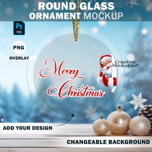Christmas Acrylic Ornament Mockup Set, Blank Glass Ornament PSD Mockup, Transparent Blank Printify Ornament, Round Ornament Mock up PSD