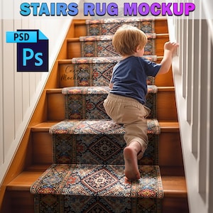 Può includere: Un set di pedate per scale con motivi colorati con un bambino che sale le scale. Le pedate sono un mix di rosso, blu, verde e giallo.