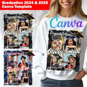 Senior 2025 Shirt Template for Canva, Easily Add Pictures Inside Number, Graduate Shirt Gift idea, Canva Editable Graduation Sublimation