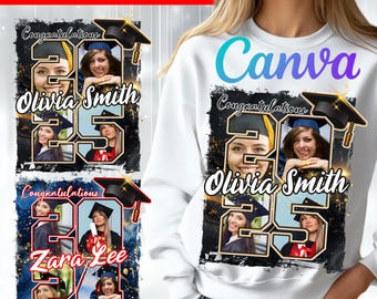 Senior 2025 Shirt Template for Canva, Easily Add Pictures Inside Number, Graduate Shirt Gift idea, Canva Editable Graduation Sublimation
