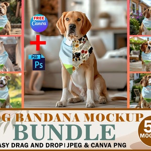 50x Dog Bandana Mockup Bundle, Pet Bandana Template, Bandana Collar Drag & Drop Easy Canva Frame And Photoshop PSD Mockup