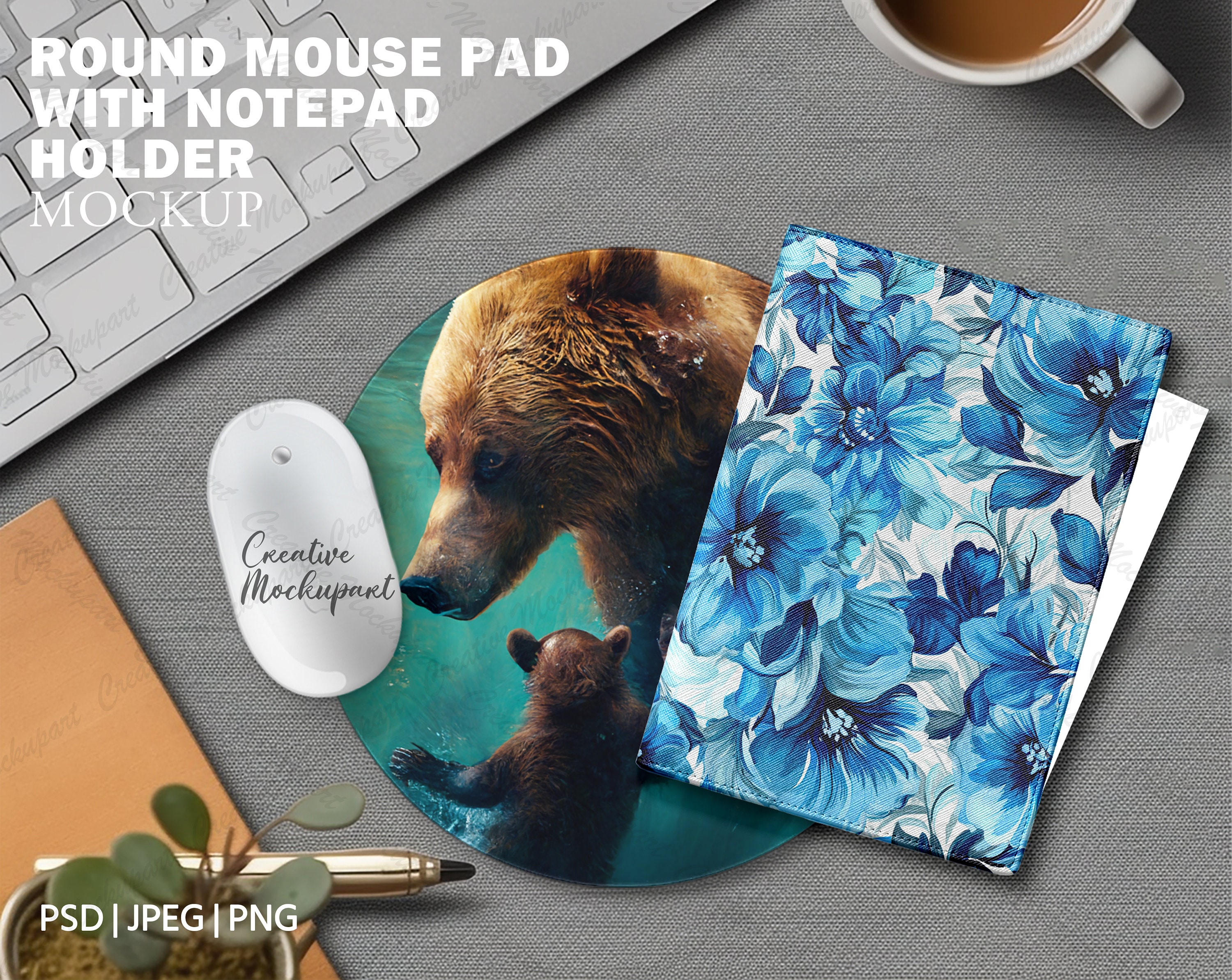 Round Canva Frame Mouse Pad & Notepad Holder Mockup Set Etsy