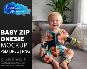 Baby Zip Onesie Mockup / Zipper Sleeper Mock Up, maqueta de Romper con cremallera / Photoshop PSD & Canva PNG Baby Pyjama Mockup, DYE Sublimation
