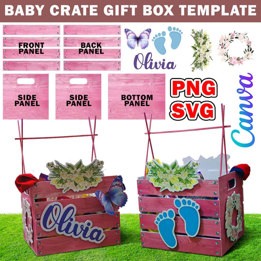 Crate Gift Box, Custom Crate Gift Basket Template, Baby Shower Crate ...