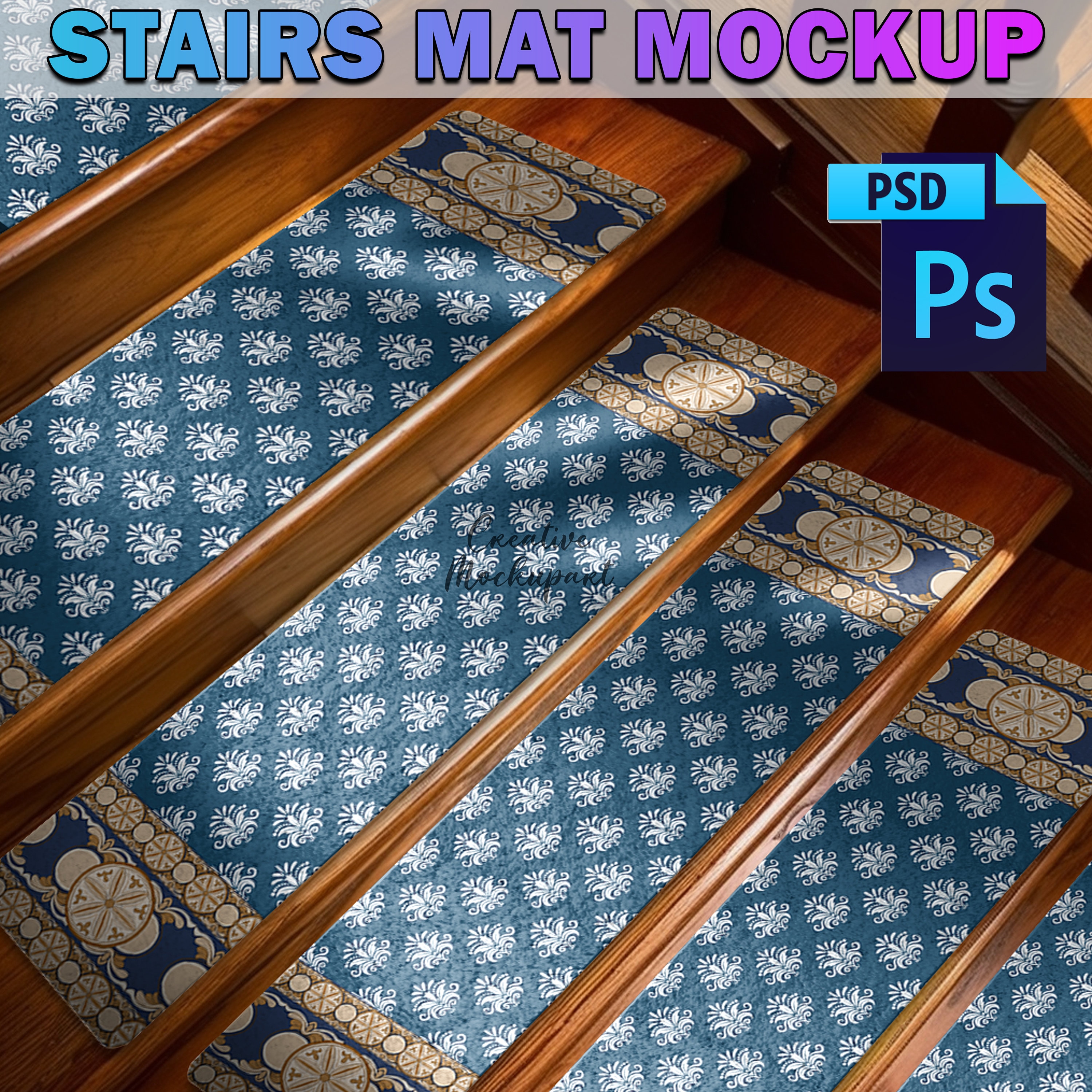 Stairs Mat Mockup | Stairs Treads Mockup, Step Rugs, Stair Rugs Mockup ...