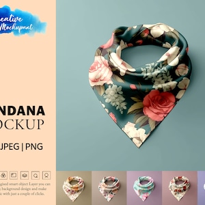 Bandana Mockup | Seidenschal Mockup | Eingewickeltes Bandana Mockup | Hintergrund ändern, Design über Photoshop Smart PSD-Objekt, Canva PNG und JPG hinzufügen