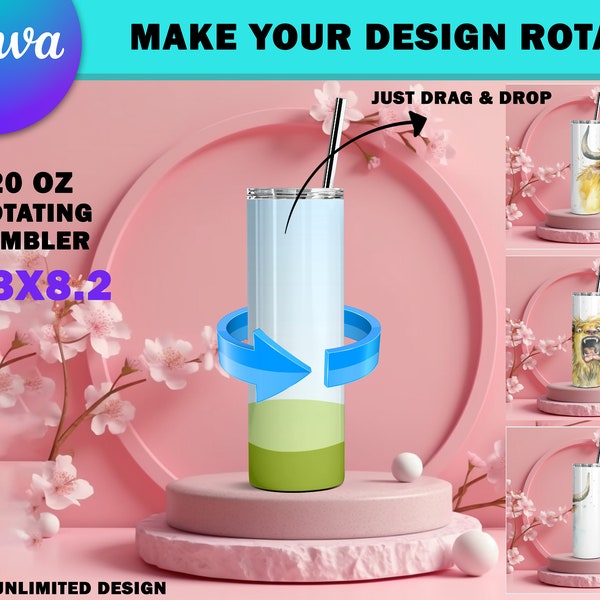 Canva Frame 20 OZ Rotating Tumbler Mockup | Tumbler Animated Mockup, Drag & Drop To Insert Design | Rotates 10 Seconds | Ready Background