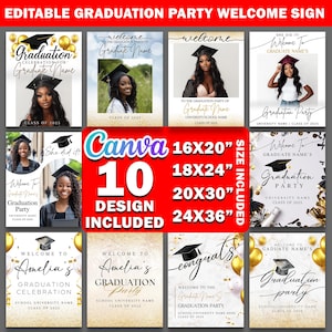 10X Graduation Party Welcome Sign Template Bundle, Editable Canva Grad Decor Poster, Custom Printable Welcome Board Senior Grad Welcome Sign