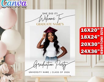 Printable Graduation Party Welcome Sign Template, Editable Canva Grad Decor Poster, Custom Welcome Board Senior/Grad Welcome Sign