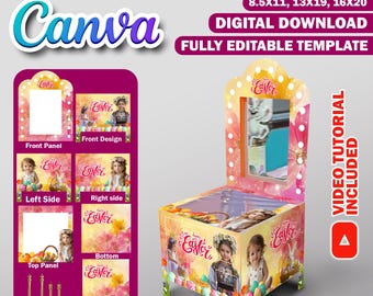 Easter Vanity Gift Box Canva Design Template, Foam Board Easter Basket Gift Box, Editable Luxury Gift Bag Birthday DIY Gift Makeup Table Box