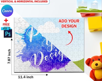 Dye Sublimation 120-Teile Puzzle Mockup (11,4 x 7,87 Zoll), fügen Sie Ihr eigenes Design und Hintergrund über Smart Canva Frame und Photoshop PSD ein