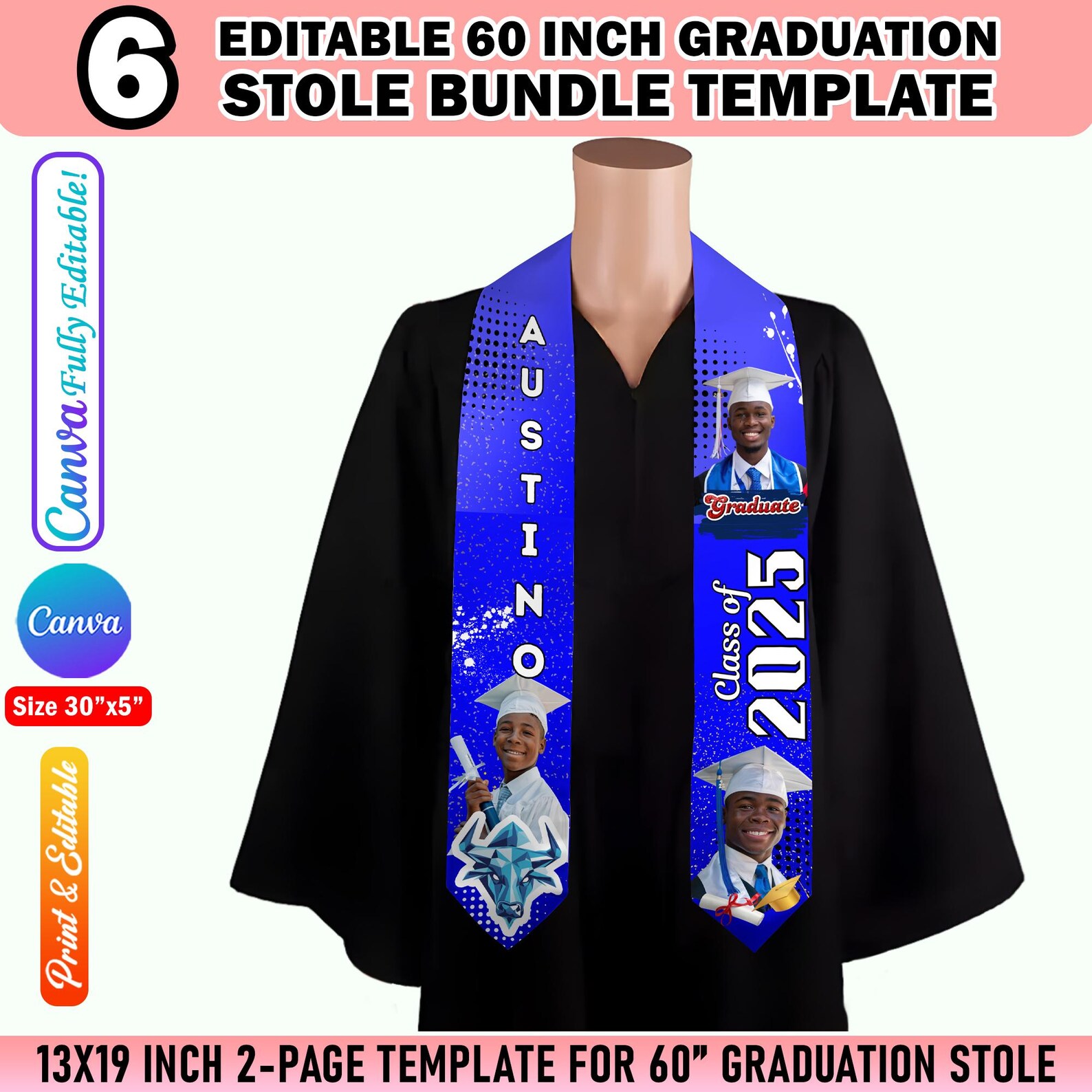 Graduation Stole Template Design Bundle for Graduation Sash Sublimation