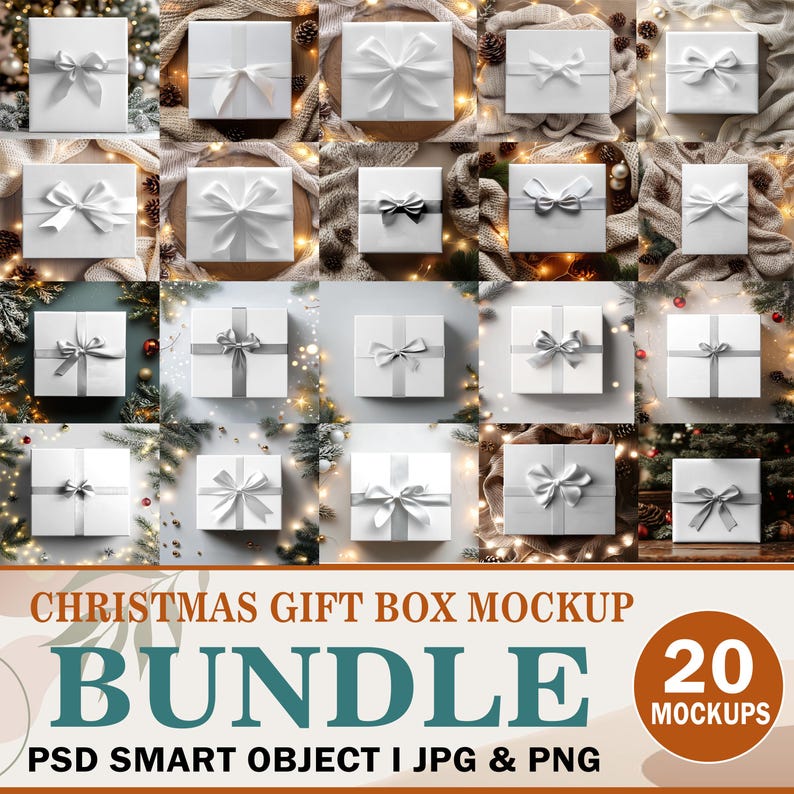 PSD 20x Christmas Gift Box Mockup Bundle , Insert Design, Change Ribbon ...