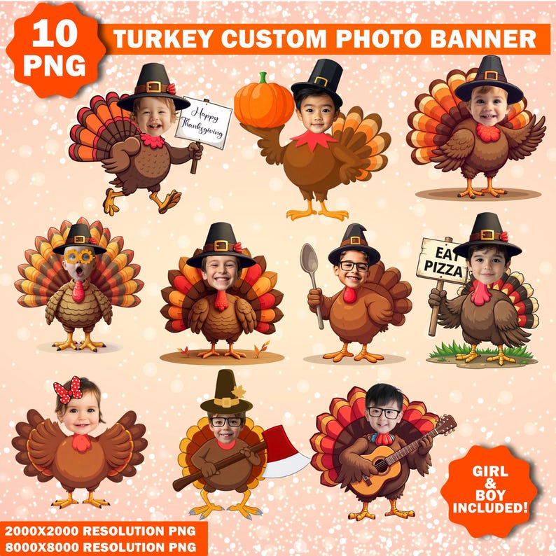Add Your Own Custom Turkey Photo Face Banner, DIY Turkey Yourself Photo ...