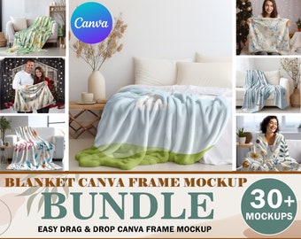 30 Canva Blanket Mockup Bundle, Velveteen Plush Blanket, Throw Blanket Mockup Printify Aesthetic Blanket Mockup Easy Drag & Drop Canva Frame