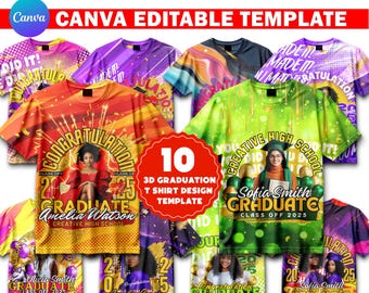 10X 3D All Over Print Graduation T-Shirt Design Template Bundle, Customizable Grad T Shirt Design in Canva, 32X27 Inch Editable T-Shirt File