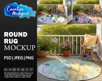 Round Rug Mockup | Round Carpet Mockup |Circle rug mockup, Add Your Own Design Via Photoshop Smart PSD Object, Canva PNG & JPG
