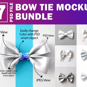 7 Bow Tie Mockup Bundle | Bows Mock Up| Hair Bow Mockup | Change Background, Add Your Design Via Photoshop Smart PSD Object, Canva PNG & JPG
