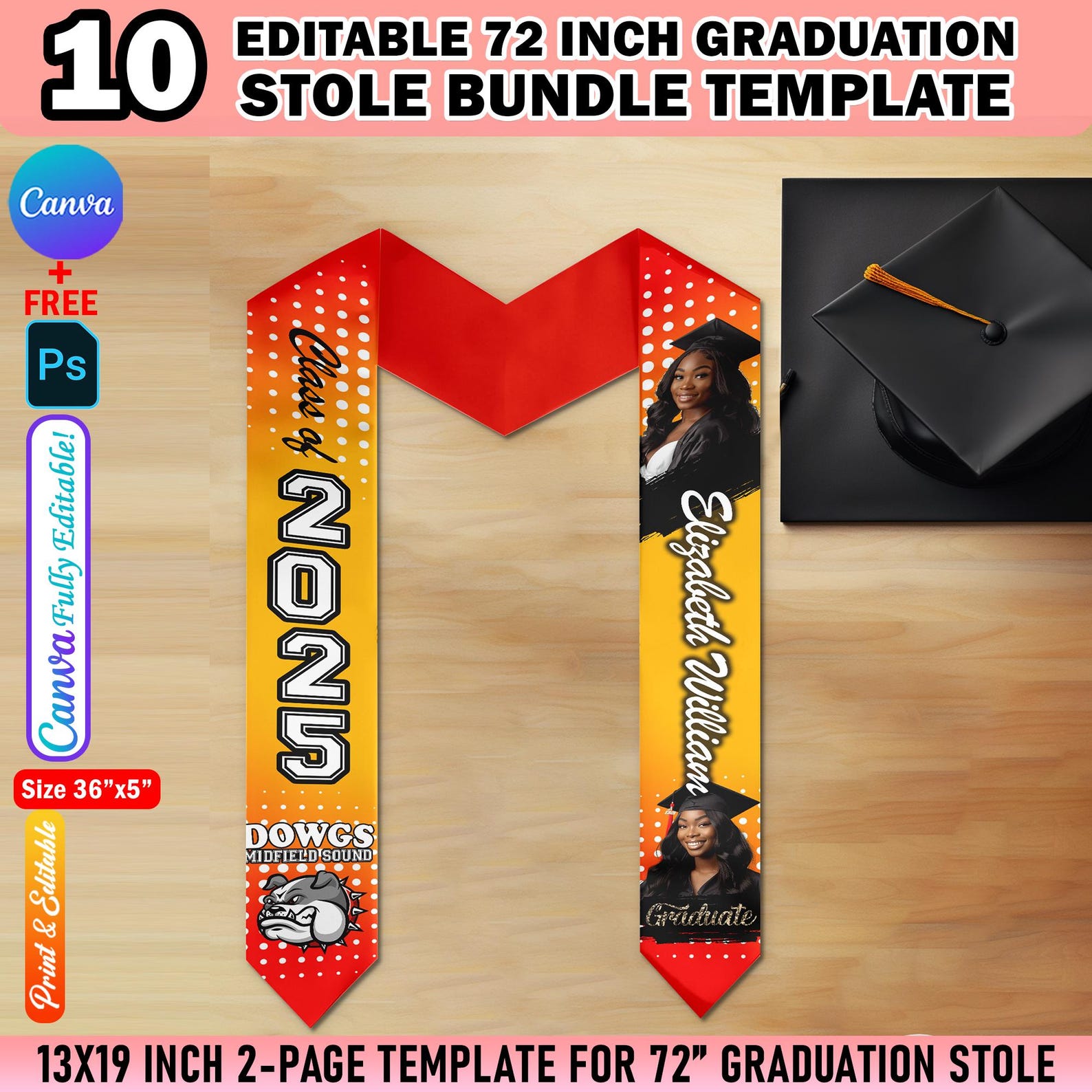 10 Graduation Stole Template Design Bundle for Graduation Sash ...