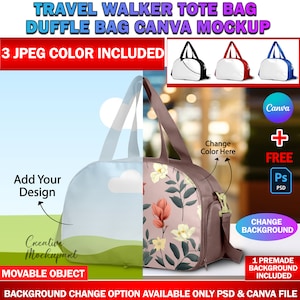 Canva Travel Walker Einkaufstasche Mockup, Reisetasche Mockup für Sublimation, Design und Hintergrund über Canva Smart Frame und PSD einfügen
