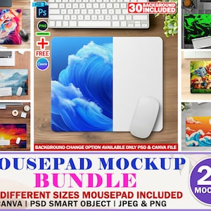 22x Mousepad Mockup Bundle, All Available Sizes Mousepad/Desk Mat Mockup Mega Template Pack, Round, Square, Rectangle Desk Mat PSD & Canva