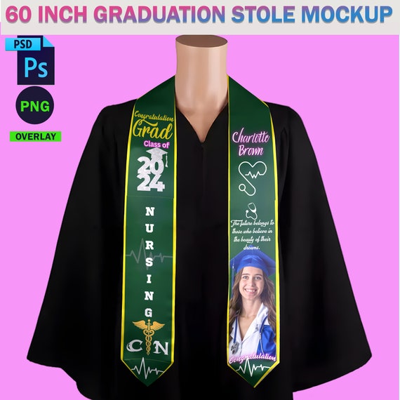 60 Inch Graduation Stole Mockup, Insert Your Own Design and Change