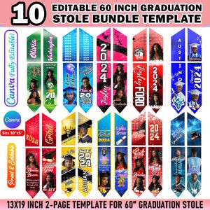 10 Graduation Stole Template Design Bundle For Graduation Sash Sublimation 2025, Editable Graduation Template Personalized Graduation Design