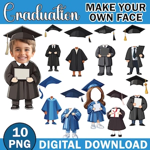 DIY Kindergarten Graduate Yourself PNG, Graduation Add Your Own Photo Face, Grad Face Blank Bundle Graduation Photo Cupcake & Craft for Kid