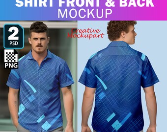 AOP Unisex Button Shirt Mockup| 2 PSD Front & Back Button Shirt Mockup | POD Button Shirt Mockup| Insert Design Via Photoshop Psd, Canva Png