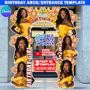 Birthday Entrance Arch Design Canva Template, Yellow Birthday Arch, Editable B&#39;day Arch Entryway, Bday Archway For Party Decoration