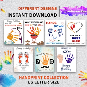 Happy Birthday Dad Handprint Art Bundle | Footprint Art Craft, Handprint Birthday wish, DIY Birthday Craft Card Gift, Baby Memory Keepsake