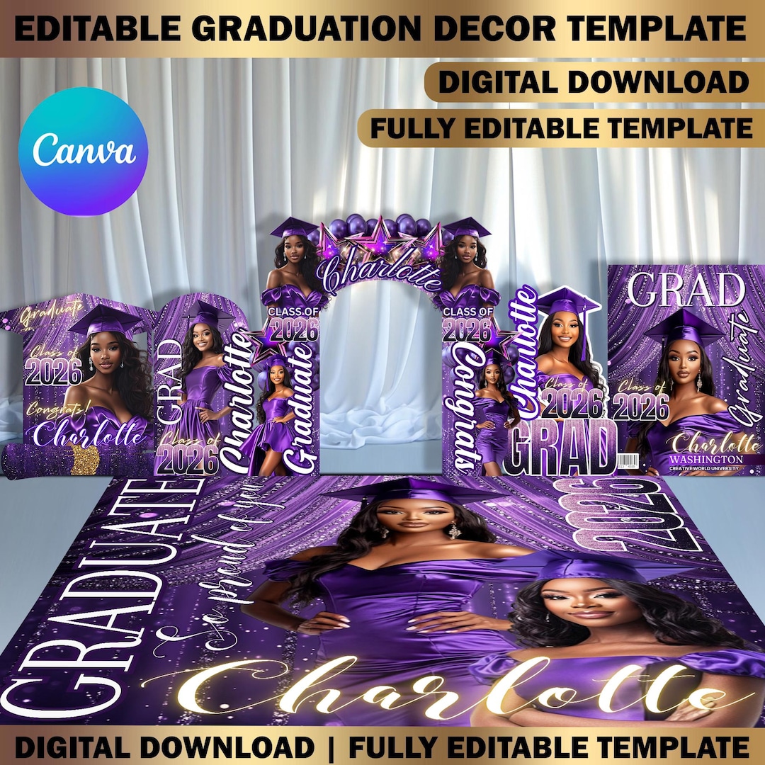 Graduation Base Design Custom Shape Graduation Decor Canva Template Bundle, Name Cutout, Grad ...