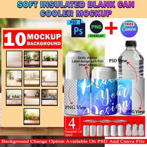 Dye Sublimation Soft Insulated Blank Can Cooler Mockup, Insert Your Own Design & Background Via Smart Canva Frame And Photoshop PSD