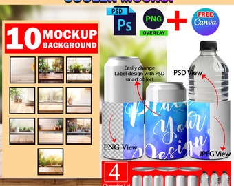 Dye Sublimation Soft Insulated Blank Can Cooler Mockup, Insert Your Own Design & Background Via Smart Canva Frame And Photoshop PSD