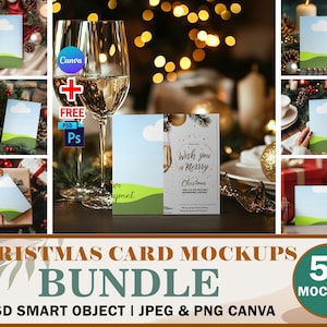 Canva 50x Weihnachtskarten Mockup Bundle, 4 Größen Feiertagskarten Mockup, 5X7, 5X5. 5X3.5, 6X9 Grußkarten Mockup, ziehen & ablegen, um Design einzufügen