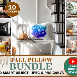 10+ Fall Pillow Mockup PSD Bundle |Throw Pillow mock up bundle, white Pillow Mockup Bundle square Mockup, Insert Design Via PSD & Canva PNG