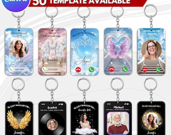 50X Memorial Keychain Canva Editable Template Bundle, Phone Call from Heaven, In Loving Memory, The Call I Wish I Could Take