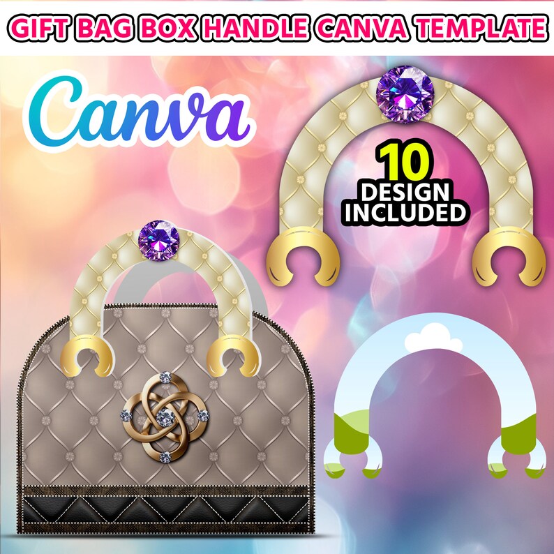 Handle Gift Box Layout 10x Gift Bag Box Handle Design Bundle Template, Easy Drag & Drop Canva ...