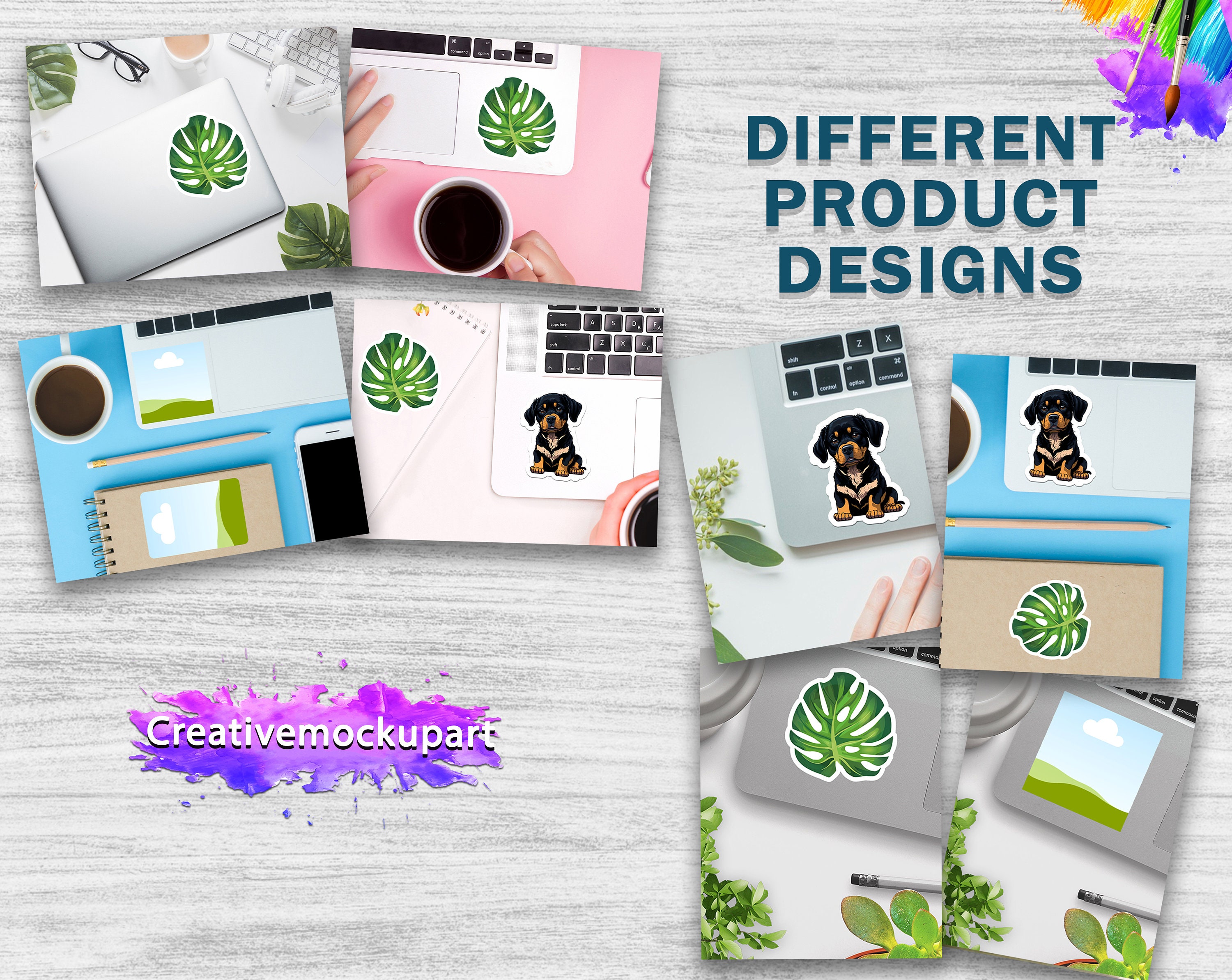 Canva Frame 8 Laptop Sticker Bundle Mockup| MacBook Sticker Mockup ...