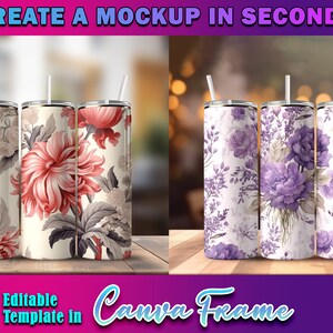 Canva Frame 20oz Tumbler With Straw Full Warp Mockup | Canva Drag & Drop 20oz Tumbler Mockup| Insert Your Own Background Mockup| 20oz Mockup