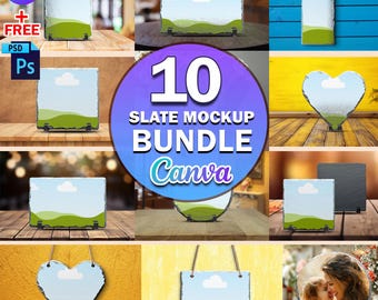 Paquete de 10 maquetas de pizarra con fotos de Canva / Maqueta de pizarra con 10 formas diferentes / Cambiar el fondo, agregar diseño a través de un marco de Canva DIY por sublimación
