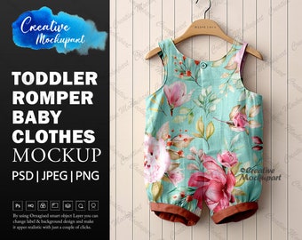 Toddler Romper Mockup | Styled Photography Baby One Piece Dress Mockup | DYE Sublimation Add your Design Via Photoshop PSD, Canva PNG & Jpg