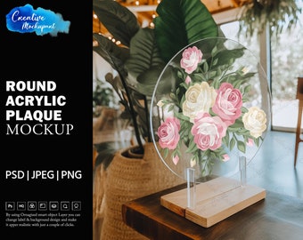 Round Acrylic Plaque Mockup For Dye Sublimation Or Vinyl | Add Your Own Design Via Photoshop Smart PSD Object, Canva PNG & JPG
