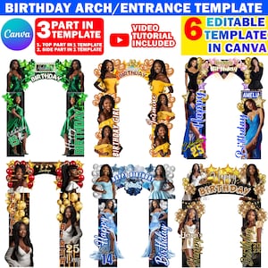 6X Birthday Entrance Arch Design Canva Template Bundle, DIY Birthday Arch, Editable B'day Arch Entryway, Bday Archway For Party Decoration