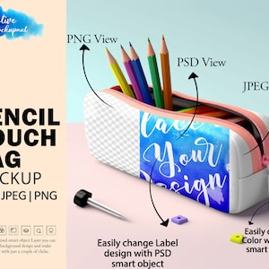 Pencil Pouch Bag Mockup| Pencil Case Mockup | Dye Sublimation, Insert Your Design Via Photoshop Smart Object PSD, Canva PNG & JPG