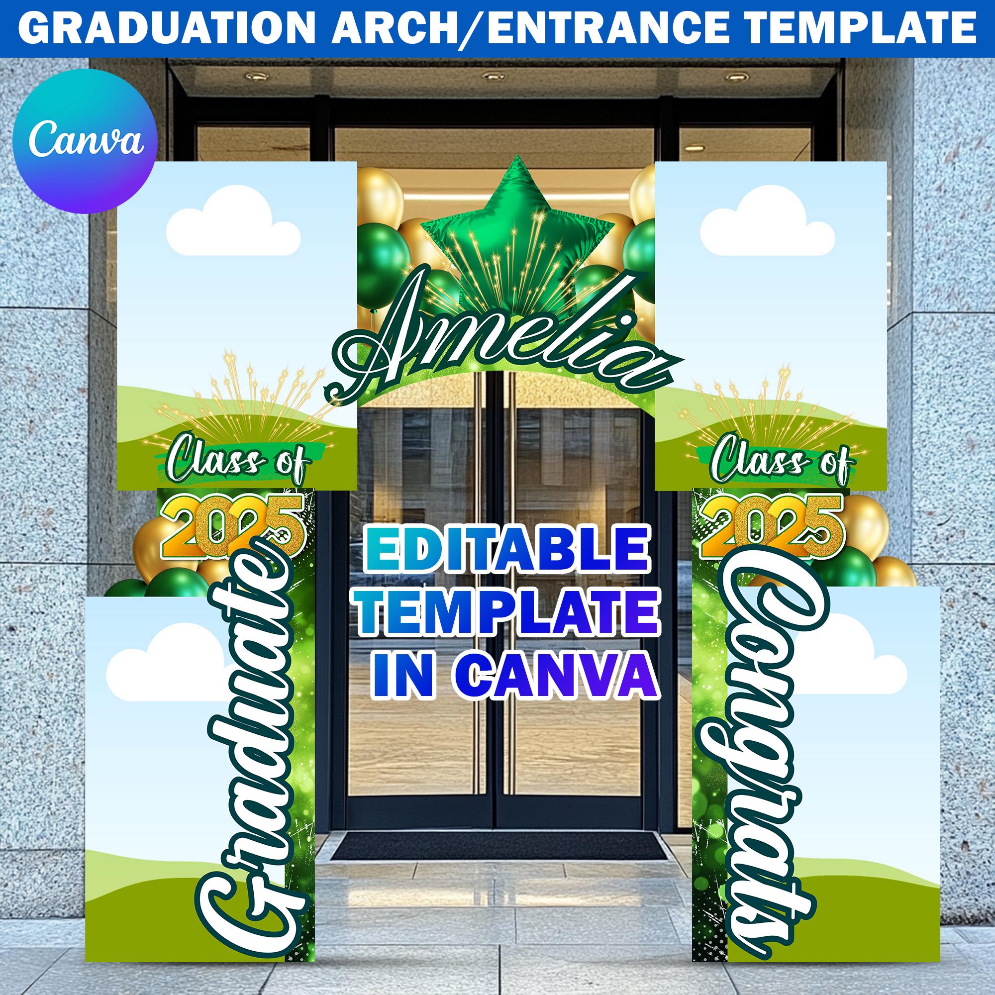Graduation Entrance Arch Design Canva Template, Green & Gold Graduation ...