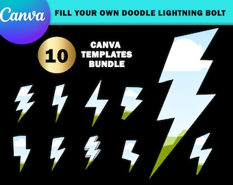 Paquete de 10 plantillas de marco de Canva de rayo de Doodle / Haga su propio diseño de rayo en Canva / Diseño y fondo de arrastrar y soltar
