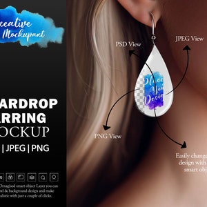 Tear Drop Earring Sublimation Mockup | Earring on Ear Mockup | Dangle earrings | Drop Earrings | French Hook | Fish Hook Earring, Raindrop