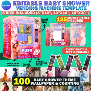 Baby Shower Vending Machine Template, DIY Editable 8X10, 12x16 & 16x20 Baby Shower Vending Machine Template, Money Panel PNG, Background